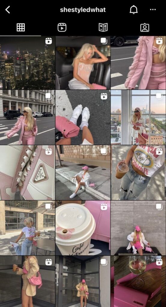 Collage of fashion and lifestyle moments with pink aesthetic, featuring urban style, accessories, and coffee.