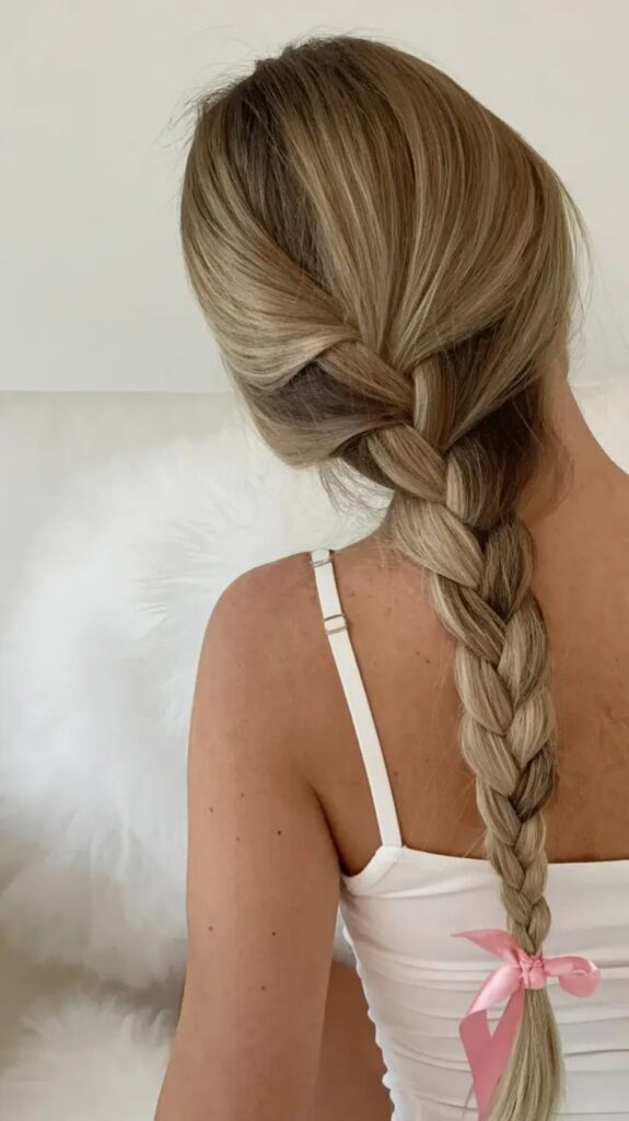 Cute Summer Hairstyles Teen Girls_ Lazy-Day Braid with Ribbon Finish | Sky Rye Design