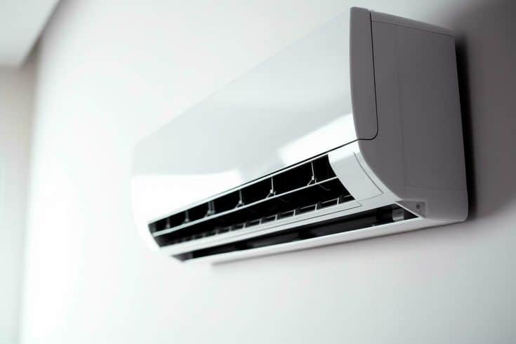Download AI generated A white air conditioner mounted on a white wall room interior Generative AI for free Wall-mounted white air conditioner unit for efficient cooling in a modern home interior. | Sky Rye Design Wall-mounted white air conditioner unit for efficient cooling in a modern home interior.