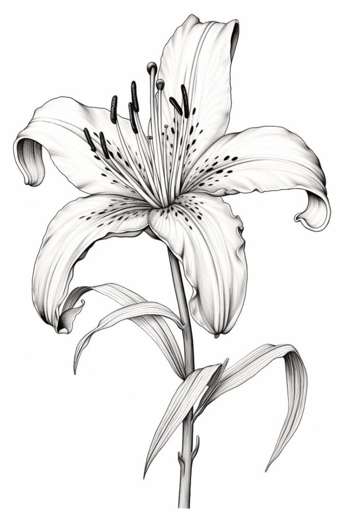 Elegant Blossoming Lily Sketch | Sky Rye Design