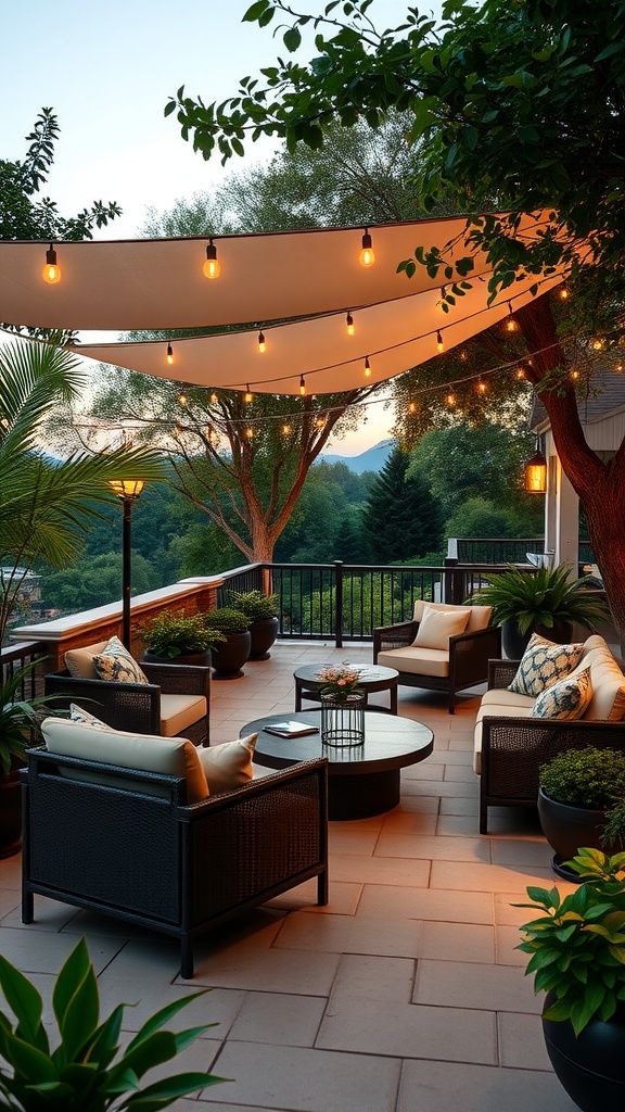How We Created Patio Designs on a Budget That Still Felt Dreamy - smalloutdoorkitchenideas_com Modern patio with cozy seating, ambient lighting, and greenery, perfect for relaxing evenings outdoors. | Sky Rye Design Modern patio with cozy seating, ambient lighting, and greenery, perfect for relaxing evenings outdoors.