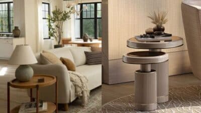 Modern living room with cozy sofa, elegant side tables, and stylish decor accents in a bright, airy setting.