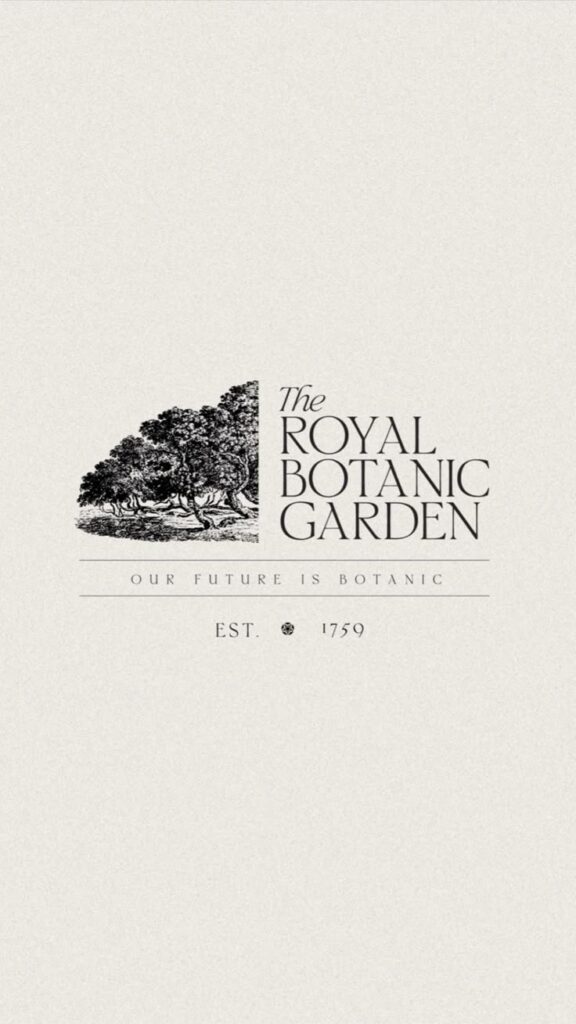 Logo of The Royal Botanic Garden with Our Future is Botanic and Est. 1759 text on a beige background.