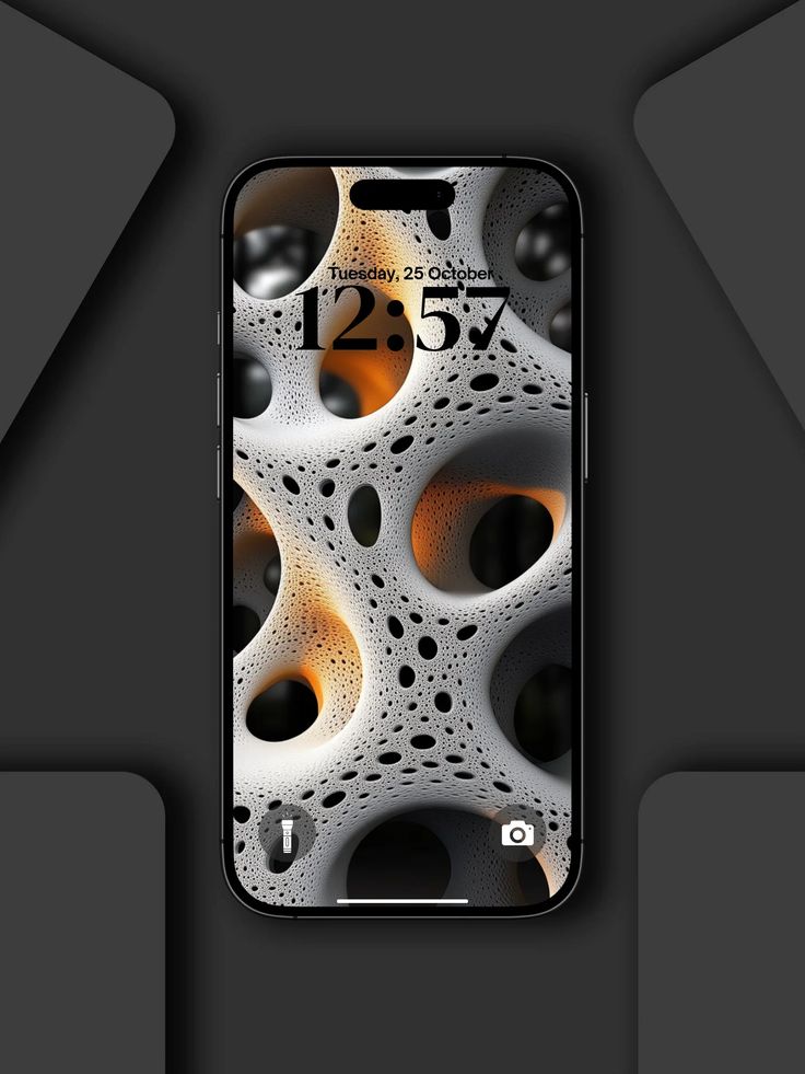 The Unique Wallpaper theuniquewallpaper on Threads Smartphone with abstract 3D organic texture wallpaper displaying time and date. | Sky Rye Design Smartphone with abstract 3D organic texture wallpaper displaying time and date.