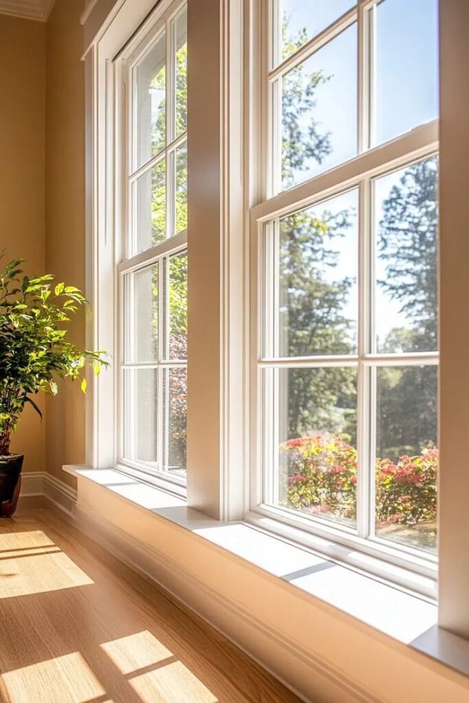 Transform Your Home with Sunlit Interiors Sunlit room with large windows, plant, and wooden floor, showcasing scenic outdoor view and bright interior design. | Sky Rye Design Sunlit room with large windows, plant, and wooden floor, showcasing scenic outdoor view and bright interior design.