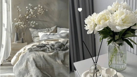 Viewing Deck Blog 1 Modern bedroom with cozy linens, decorative branches, and white flowers in glass vase for an elegant, serene atmosphere. | Sky Rye Design Modern bedroom with cozy linens, decorative branches, and white flowers in glass vase for an elegant, serene atmosphere.