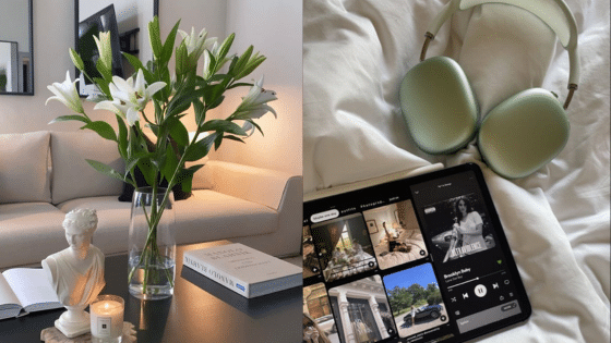 Viewing Deck Blog 1 Modern living room with white lilies, books, and a cozy setup featuring headphones and a tablet on a bed. | Sky Rye Design Modern living room with white lilies, books, and a cozy setup featuring headphones and a tablet on a bed.