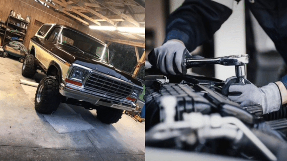 Viewing Deck Blog 11 Vintage SUV in a garage and mechanic working on engine with a wrench. | Sky Rye Design Vintage SUV in a garage and mechanic working on engine with a wrench.