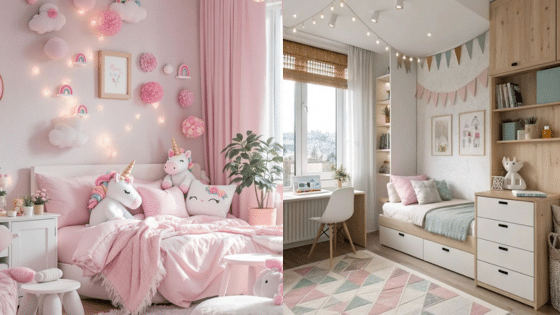 Viewing Deck Blog 2 Adorable pink and pastel kids' bedrooms with unicorn decor, cozy beds, and dreamy lighting for a whimsical vibe. | Sky Rye Design Adorable pink and pastel kids' bedrooms with unicorn decor, cozy beds, and dreamy lighting for a whimsical vibe.