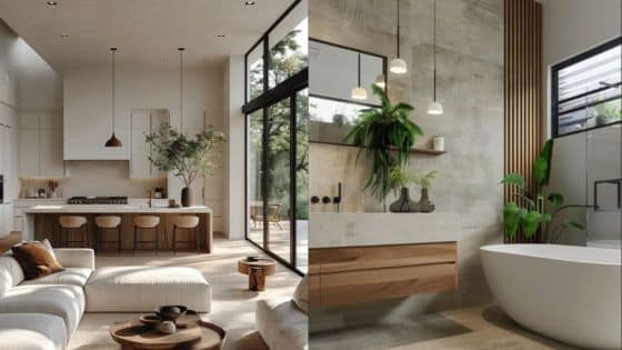 Viewing Deck Blog - 2025-06-03T173143251 Modern open kitchen and bathroom design featuring natural light, minimalist decor, and earthy tones for a cozy ambiance. | Sky Rye Design Modern open kitchen and bathroom design featuring natural light, minimalist decor, and earthy tones for a cozy ambiance.