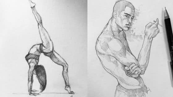 Viewing Deck Blog - 2025-06-12T211759094 Pencil sketches of a flexible woman in a pose and a muscular man standing, with a pencil to the side. | Sky Rye Design Pencil sketches of a flexible woman in a pose and a muscular man standing, with a pencil to the side.