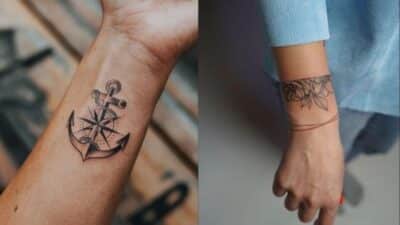Anchor and mandala wrist tattoos on forearms, showcasing intricate designs and personal style.