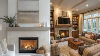 Elegant living rooms with cozy fireplaces and stylish decor create a warm and inviting atmosphere.