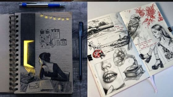 Viewing Deck Blog - 2025-06-24T213457967 Creative sketchbook pages featuring detailed illustrations and mixed media art with pens and glowing effects. | Sky Rye Design Creative sketchbook pages featuring detailed illustrations and mixed media art with pens and glowing effects.