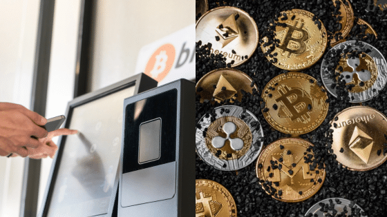 Viewing Deck Blog 3 User engaging with a Bitcoin ATM; various cryptocurrencies displayed, including Bitcoin, Ethereum, Ripple, and more. | Sky Rye Design User engaging with a Bitcoin ATM; various cryptocurrencies displayed, including Bitcoin, Ethereum, Ripple, and more.