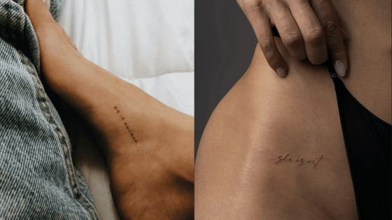 Viewing Deck Blog Minimalist script tattoos on foot and hip, delicate lettering style, personal body art inspiration. | Sky Rye Design Minimalist script tattoos on foot and hip, delicate lettering style, personal body art inspiration.
