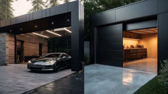 Viewing Deck Blog 5 Modern garage with sleek black car and organized interior workshop. Stylish and functional design. | Sky Rye Design Modern garage with sleek black car and organized interior workshop. Stylish and functional design.
