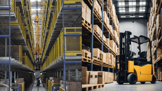 Viewing Deck Blog 5 Warehouse interior showing high shelves and a forklift, depicting modern logistics and storage efficiency. | Sky Rye Design Warehouse interior showing high shelves and a forklift, depicting modern logistics and storage efficiency.