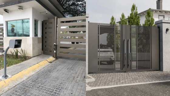 Viewing Deck Blog 9 Modern automated security gates at residential entrance with control systems. | Sky Rye Design Modern automated security gates at residential entrance with control systems.