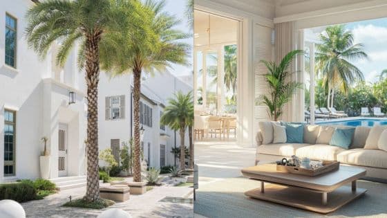 Why Beach Property Management Is the Key to -Star Short-Term Rental Success Luxurious modern villa with palm trees and elegant interior near a pool, featuring large windows and stylish decor. | Sky Rye Design Luxurious modern villa with palm trees and elegant interior near a pool, featuring large windows and stylish decor.