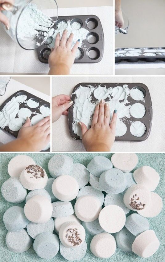 Making DIY bath bombs at home using muffin tin molds. Step-by-step guide to creating homemade bath fizzies.