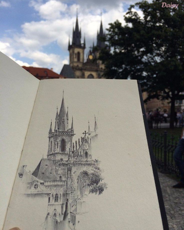 d84be69f2a41d559d6e55a4a9efc4b63 Sketch of a Gothic cathedral with spires blends into the real scene in the background under a cloudy sky. | Sky Rye Design Sketch of a Gothic cathedral with spires blends into the real scene in the background under a cloudy sky.