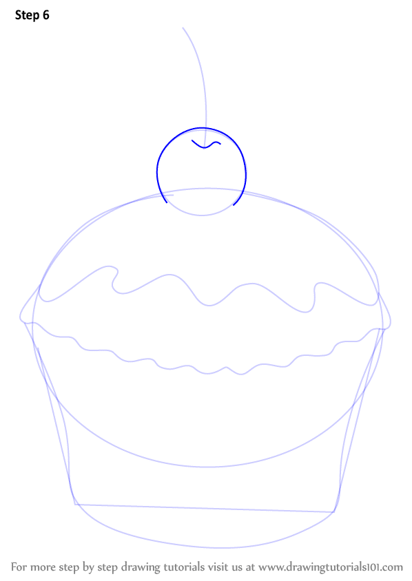 Line art of a cupcake with a cherry on top in progress, showcasing drawing steps.