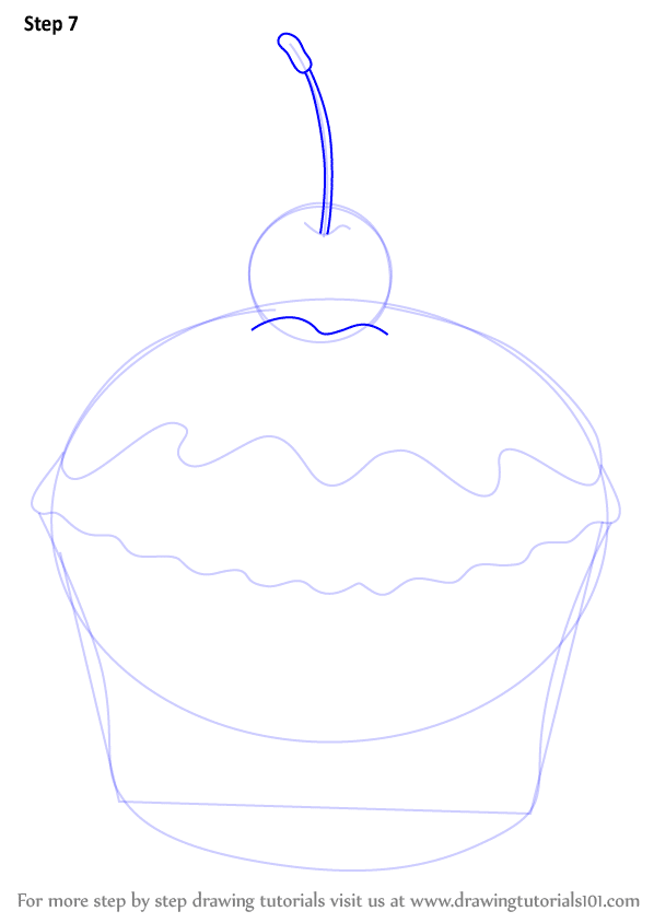 Simple cupcake sketch featuring a cherry on top, with step-by-step drawing guide lines.