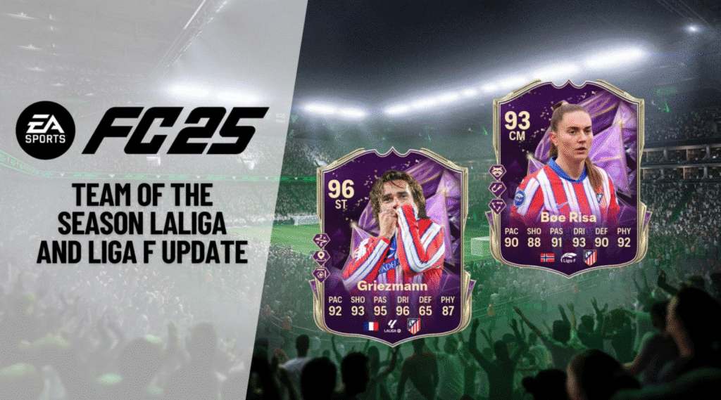 image EA Sports FC 25 Team of the Season LaLiga and Liga F update, featuring special player cards in a stadium. | Sky Rye Design EA Sports FC 25 Team of the Season LaLiga and Liga F update, featuring special player cards in a stadium.