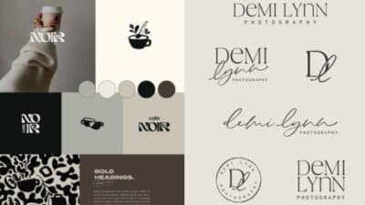 Coffee branding mood board with logos, color palette, and typography for Cafe Noir and Demi Lynn Photography.