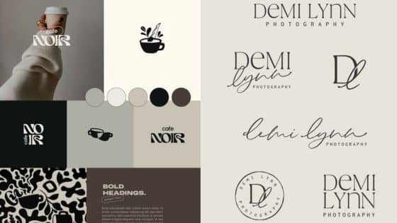 logos design Coffee branding mood board with logos, color palette, and typography for Cafe Noir and Demi Lynn Photography. | Sky Rye Design Coffee branding mood board with logos, color palette, and typography for Cafe Noir and Demi Lynn Photography.