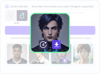 Male avatar selection screen with animated character options.
