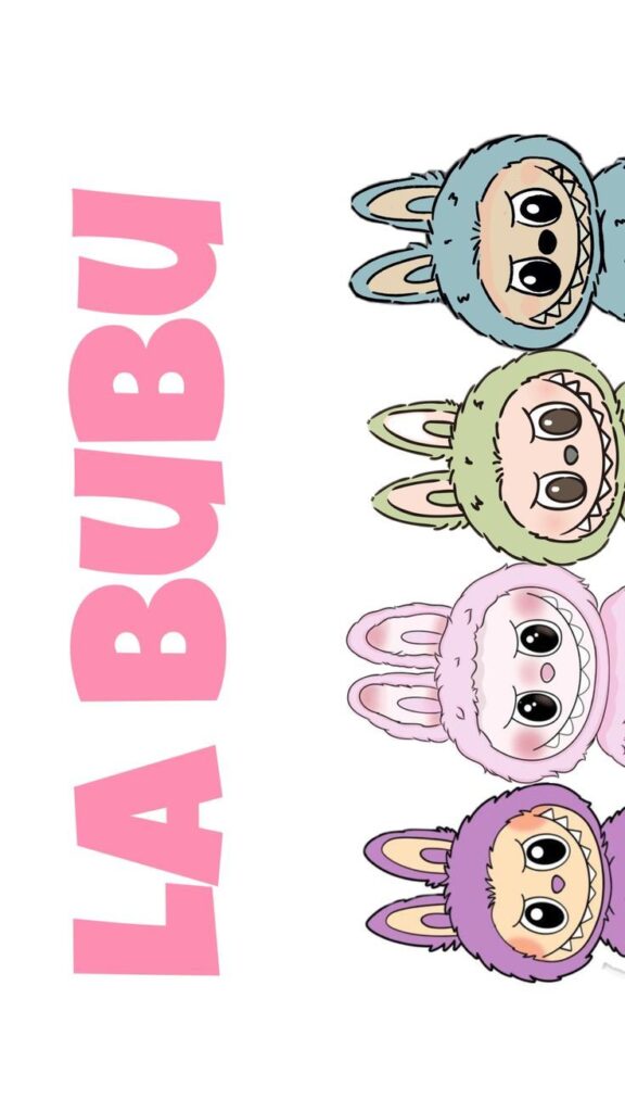 Cute cartoon characters in colorful animal costumes next to LA BUBU text, on a white background.