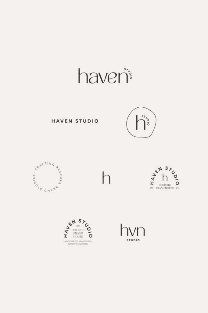 Haven Studio logo collection showcasing minimalist and elegant brand designs on a neutral background.