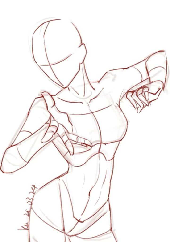 Dynamic sketch of a faceless figure in a stylized pose, highlighting movement and form in art illustration.