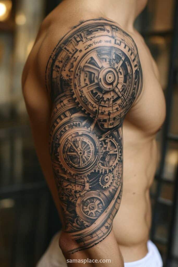 35+ Mechanical Sleeve Tattoos For Men | Sky Rye Design