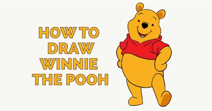 64 Easy to Draw Cartoon and Comic Book Characters Guide on drawing Winnie the Pooh, featuring the cartoon character in a red shirt with a friendly pose. | Sky Rye Design Guide on drawing Winnie the Pooh, featuring the cartoon character in a red shirt with a friendly pose. drawing