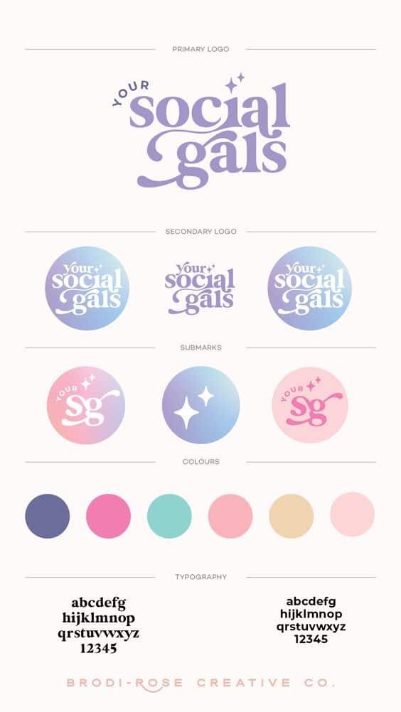 83787901108d5269b95bb1262c4b36d1 Branding board for Your Social Gals with logos, submarks, pastel color palette, and typography by Brodi Rose Creative Co. | Sky Rye Design Branding board for Your Social Gals with logos, submarks, pastel color palette, and typography by Brodi Rose Creative Co.