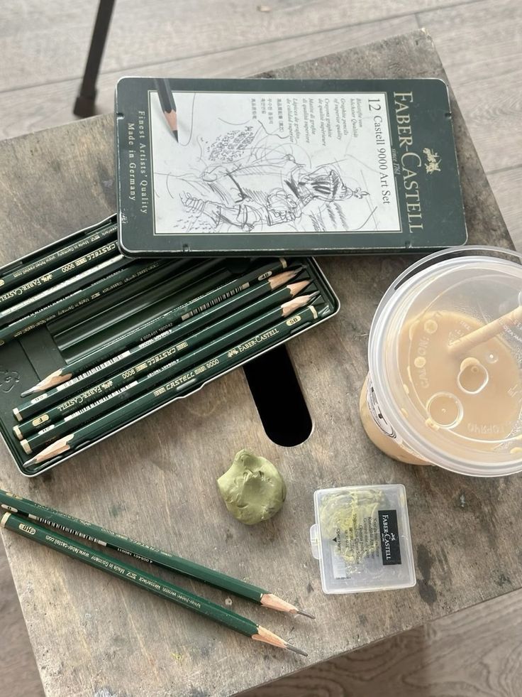 86948e83-5742-450c-b3bd-86fc099704a7 Art supplies with Faber-Castell pencils and sketching tools on a wooden surface. | Sky Rye Design Art supplies with Faber-Castell pencils and sketching tools on a wooden surface.