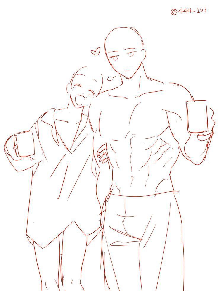 Two cartoon characters enjoying coffee together, one in casual wear and the other with a muscular physique.