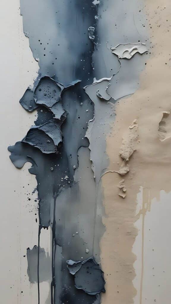 Abstract Wabi-Sabi Watercolor Backdrop - Textured Background Abstract painting with textured layers of blue and beige, featuring drips and organic forms for a striking visual effect. | Sky Rye Design Abstract painting with textured layers of blue and beige, featuring drips and organic forms for a striking visual effect.
