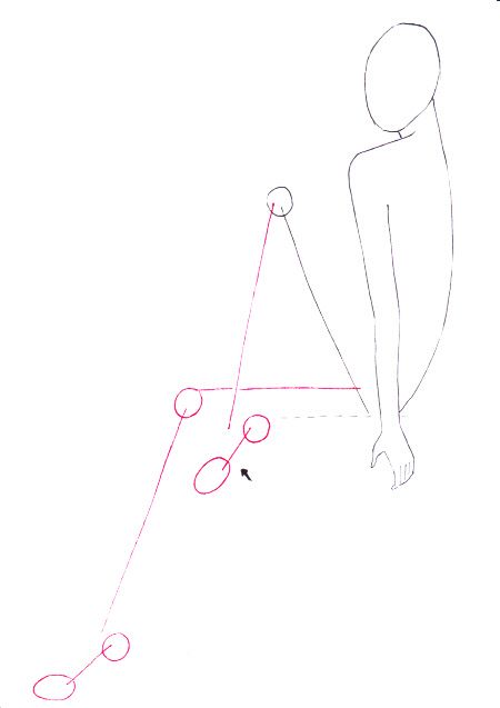 Simple line drawing of a person sitting with geometric guides outlining the limbs for art practice.