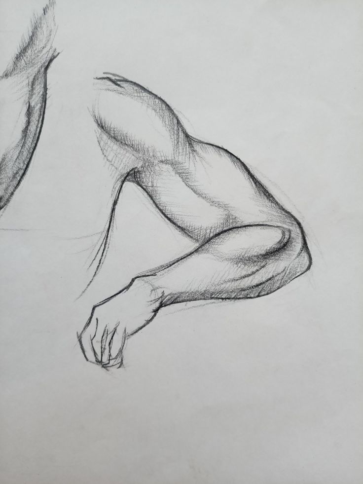 Sketch of a muscular arm and hand on paper, showcasing artistic pencil shading and anatomical detail.