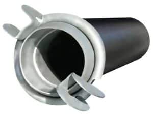 Industrial metal duct with flanged connection.