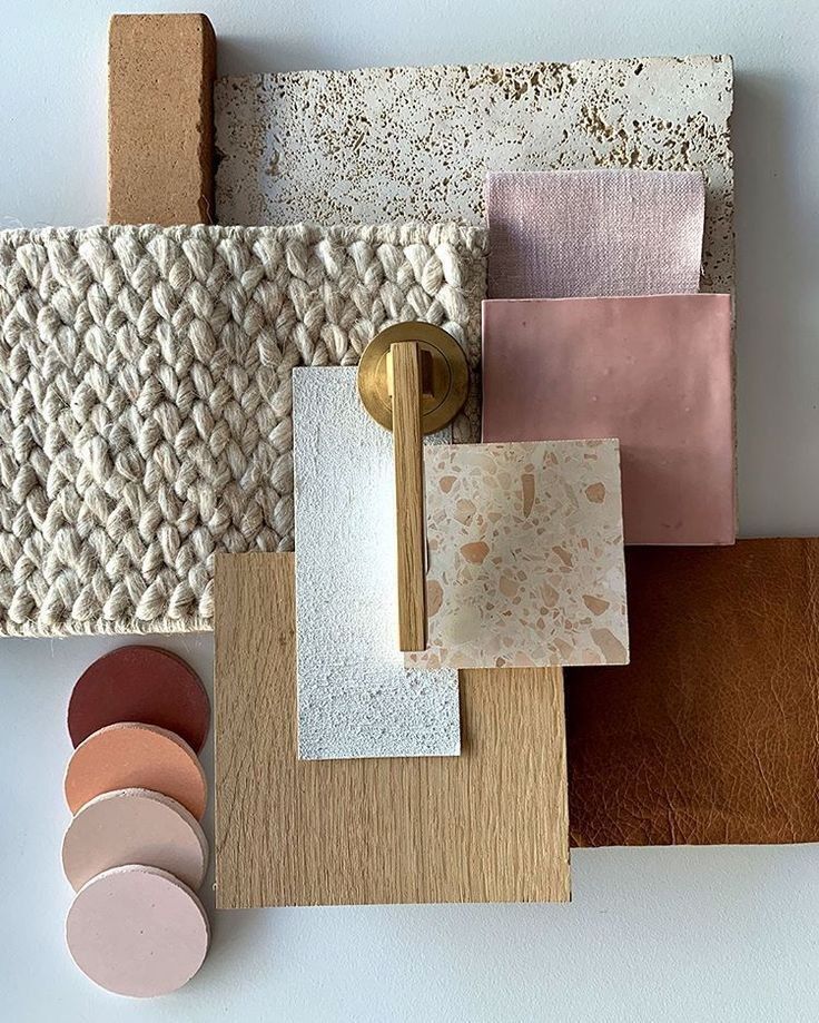 Color Palette 2 Interior design mood board with textured fabrics, wooden swatches, terrazzo tiles, and color samples in earthy tones. | Sky Rye Design Interior design mood board with textured fabrics, wooden swatches, terrazzo tiles, and color samples in earthy tones.