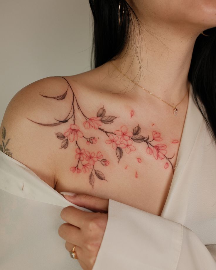 Colored cherry blossom tattoo for my client 🌸💕 | Sky Rye Design