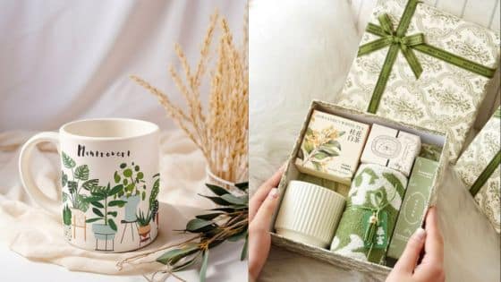 Customized Eco-Friendly Mugs for Events Cafes and Corporate Gifts Aesthetic gift set with plant-themed mug and green items in a decorative box. Perfect for nature lovers. | Sky Rye Design Aesthetic gift set with plant-themed mug and green items in a decorative box. Perfect for nature lovers.