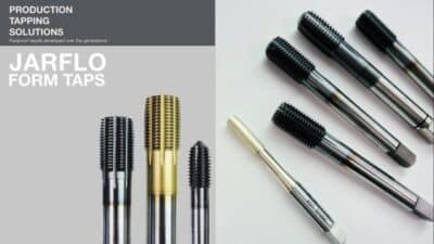 Jarflo form taps lineup for production tapping solutions in metalworking displayed in various sizes and finishes.