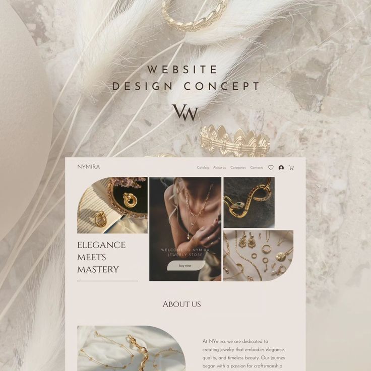 Elegant jewelry website design concept showcasing gold ornaments and a luxurious branding layout.