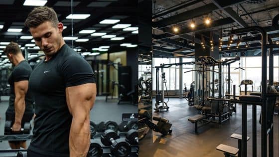 Tricep Exercises That Actually Work Man lifting weights at modern gym with various exercise equipment. | Sky Rye Design Man lifting weights at modern gym with various exercise equipment.